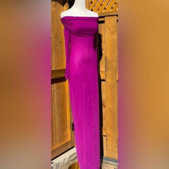 🆕 BRONX & BANCO 🧿 NWOT Monica Off-Shoulder Gown, Fuschia - Sz L - US 8 - Picture 11 of 16